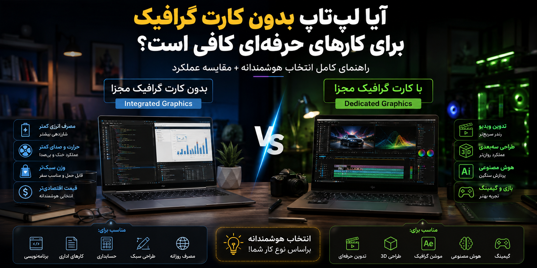 آیا لپ‌تاپ بدون کارت گرافیک برای کارهای حرفه‌ای کافی است؟ حقیقتی که خیلی‌ها نمی‌دانند!