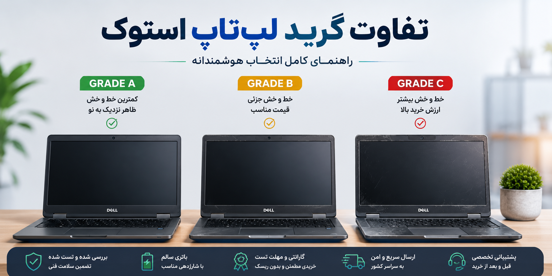 Grade A، Grade B و Grade C در لپ‌تاپ استوک یعنی چه؟ راهنمای کامل خرید بدون اشتباه