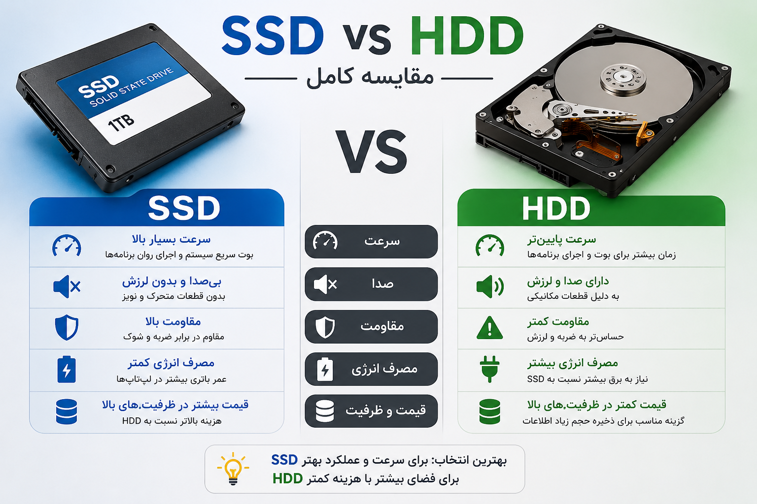 SSD یا HDD؟ راهنمای کامل انتخاب بهترین حافظه ذخیره‌سازی