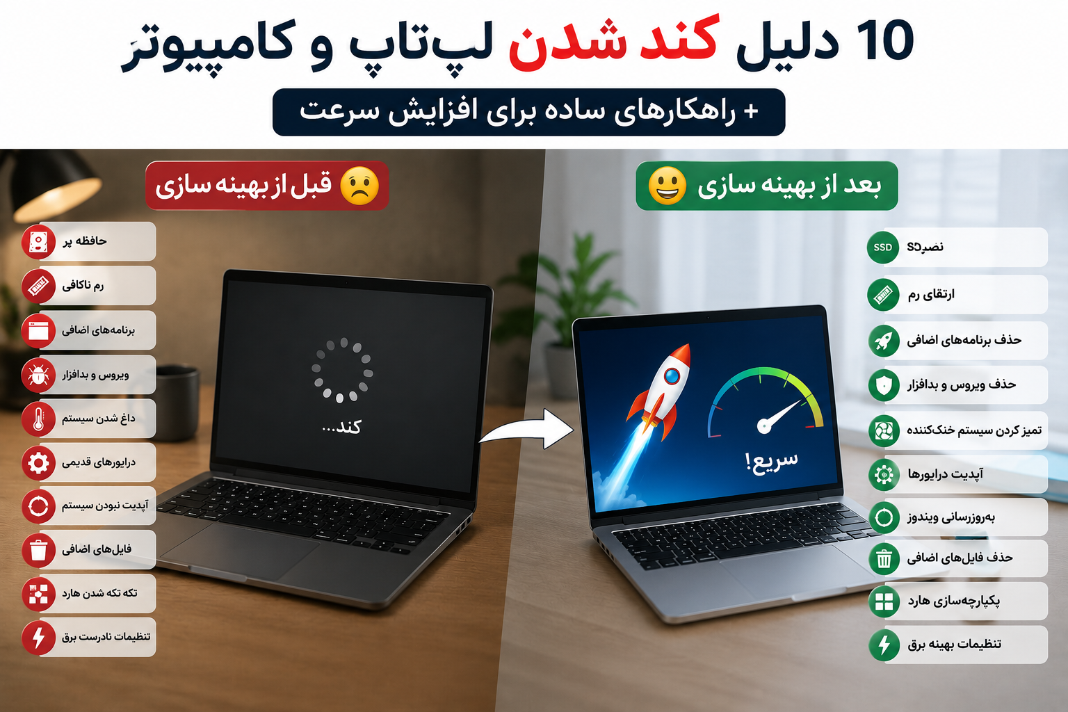 10 دلیل کند شدن لپ‌تاپ و کامپیوتر + راهکارهای ساده برای افزایش سرعت
