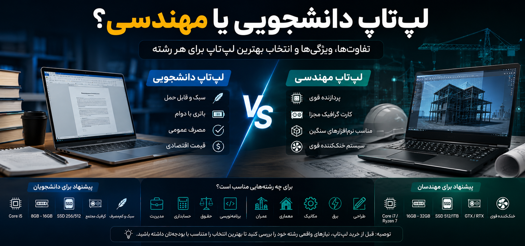 لپ‌تاپ دانشجویی یا مهندسی؟ تفاوت واقعی این دو چیست و هر رشته به چه لپ‌تاپی نیاز دارد؟